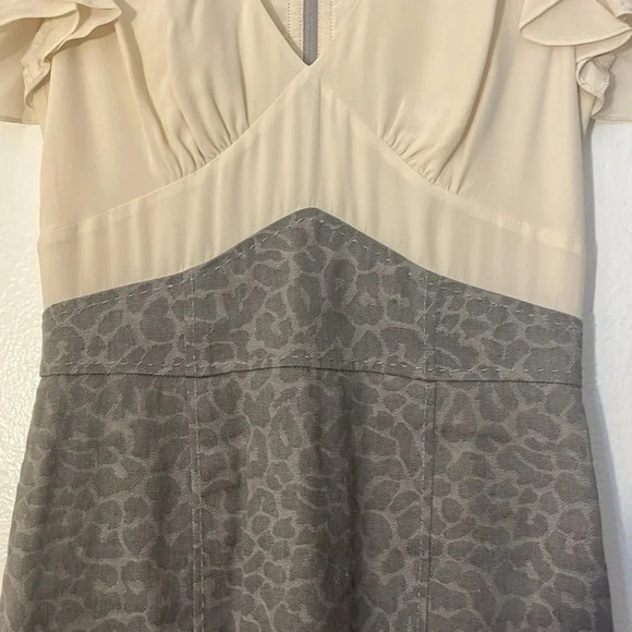 Rebecca Taylor | Fitted Retro style silk/linen blend dress Womens size 2 leopard - Picture 2 of 13